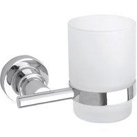 tesa Zahnputzbecher 1x tesa luup Zahnbürstenhalter   Komplett Set  2 St   chrom weiß 10 cm : 12 cm : 9 5 cm