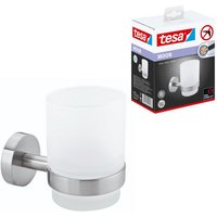 tesa Zahnputzbecher MOON Zahnputzbecherhalter ohne Bohren   9 5 cm : 6 7 cm : 10 7 cm   Packung  1 St   selbstklebender Zahnbürstenhalter   Edelstahl   silber matt