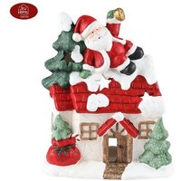 BURI Dekofigur Weihnachtshaus mit Weihnachtsmann und Tannenbaum 36cm Teelichthalter