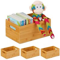relaxdays Aufbewahrungsbox 4 x Aufbewahrungskiste Bambus klein