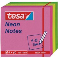 tesa Haftnotizblock Haftnotizen tesa Neon Notes 75x75mm 6x80 Blatt pink/gelb/grün
