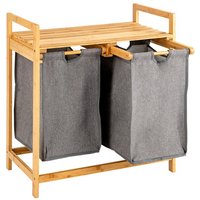 COSTWAY Wäschekorb  2 Fächer Bambus  mit Ablage  64x33x73cm