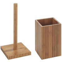 WENKO Küchenrollenhalter Modell Mera   Set  2 St   mit Utensilienhalter  Küchen Set aus geräuchertem Bambus