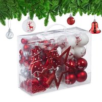 relaxdays Weihnachtsbaumkugel Weihnachtskugeln im 103er Set  103 St   Weiß Rot
