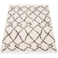 Paco Home Hochflor Teppich Orebro 170  rechteckig  Höhe: 44 mm  modernes Rauten Muster  besonders weich & kuschelig  mit Fransen