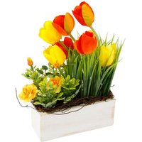 Gestecke Tulpen Wildrosen und Gras  my home  Höhe 26 cm  Im Topf  aus Holz  Blumendeko