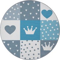 Paco Home Kinderteppich Eliz 391  rund  Höhe: 12 mm  Kurzflor  Spielteppich  Patchwork Muster  Motiv Krone  Herz & Punkte