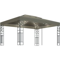 vidaXL Partyzelt Pavillon mit Doppeldach & LED Lichterkette 3x4 m Taupe