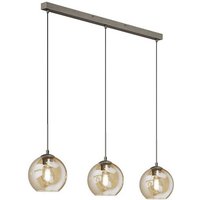 Lindby Pendelleuchte Sofian  dimmbar  Leuchtmittel nicht inklusive  Modern  Eisen  Glas  amber  altmessing  3 flammig  E27  Glas