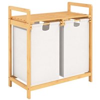 COSTWAY Wäschekorb  2 Fächer Bambus  mit Ablage  64x33x73cm