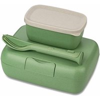 KOZIOL Lunchbox Set Candy Ready Nature Leaf Green  Kunststoff Holz Mix   Set  3 tlg   mit Besteck Set Klikk Pocket