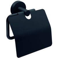 tesa Toilettenpapierhalter tesa MOON BLACK Klopapierhalter mit Deckel Klebstoff Schwarz 1 St.