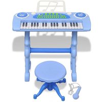vidaXL Spielzeug Musikinstrument Kinder Keyboard Spielzeug Piano mit Hocker/Mikrofon 37 Tasten Blau
