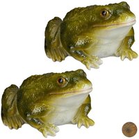 relaxdays Gartenfigur 2 x Gartenfigur Frosch Kunststein grün
