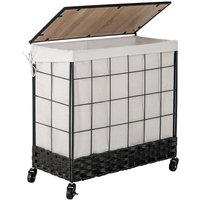 COSTWAY Wäschekorb  mit Deckel  Rollen & Innentasche  2 Fächer  130L  Rattan