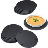 relaxdays Servierplatte 12 x Schieferplatte rund  Schiefer