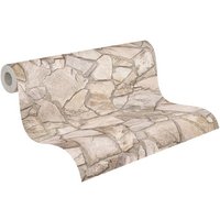 A.S. Creation Vliestapete Terra Tapete Steinoptik  leicht strukturiert  gemustert  matt  neutral   1 St   Stein Tapete Steinwand Naturstein 3d Optik Tapeten Wohnzimmer modern