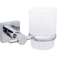 tesa Zahnputzbecher 1x tesa hukk Zahnbürstenhalter Wand   Komplett Set  2 St   chrom weiß 9 cm : 12 5 cm : 9 5 cm