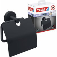 tesa Toilettenpapierhalter 1 x MOON BLACK WC Papierrollenhalter mit Deckel  Komplett Set  2 St.  inkl. Klebelösung   schwarz matt   5 3 cm : 14 cm : 12 8 cm