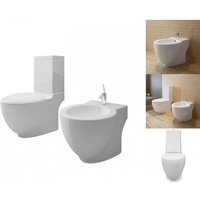 vidaXL Tiefspül WC Toiletten Bidet Set Weiß Keramik Toilette Set Badezimmer