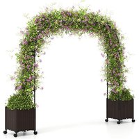 COSTWAY Blumenkasten  Rosenbogen mit 2 Pflanzkästen  auf Rollen  288cm hoch