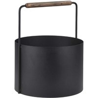 blomus Kaminholzkorb  Ashi  Holzkorb Metall Aufbewahrungskorb für Holz 35cm  Ø 35cm  Brennholzkorb aus Metall mit Holzgriff aus Eiche