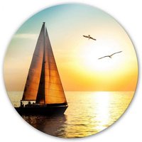 Hochwertiges Glasbild Segelboot Sonnenuntergang