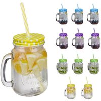 relaxdays Gläser Set Bunte Trinkgläser mit Deckel 12er Set  Glas
