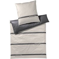 JOOP! Bettwäsche Logo Stripes 4101 9 Stone  Mako Satin  2 teilig  Logo  Schriftzug  Streifen