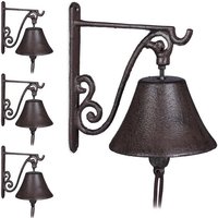 relaxdays Wanddekoobjekt 4 x Türglocke Gusseisen antik