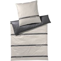 JOOP! Bettwäsche Logo Stripes 4101 9 Stone  Mako Satin  3 teilig  Logo  Schriftzug  Streifen