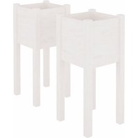 vidaXL Blumentopf Pflanzkübel 2 Stk. Weiß 31x31x70 cm Massivholz Kiefer  2 St 