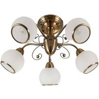 Lindby Deckenleuchte Corentin  dimmbar  Leuchtmittel nicht inklusive  Antik  Glas  Metall  weiß satiniert  altmessing  5 flammig  E14