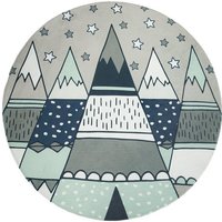 Paco Home Kinderteppich Chicos 553  rund  Höhe: 2 mm  Flachgewebe  Motiv Berge & Sterne  Kinderzimmer