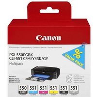 Canon 6 Druckerpatronen PGI 550 PGBK / CLI 551 BK / C / M / Y / GY Multipack Tintenpatrone