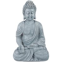 relaxdays Buddhafigur Buddha Figur sitzend 18cm  hellgrau