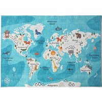 my home Kinderteppich Weltkarte  rechteckig  Höhe: 9 mm  Tiere  weich  modernes Design  Kinderzimmer  2 Farbvarianten