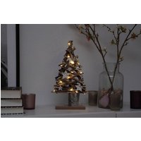 Spetebo LED Dekolicht Holz LED Weihnachtsbaum 37 cm im Naturlook  2  LED  warmweiß  Holz Deko Tannenbaum mit Sternen und Lametta