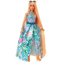 Mattel  Babypuppe Barbie Extra Fancy Puppe im blauen Kleid mit Blumenmuster