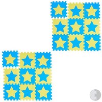relaxdays Spielmatte 18 x Puzzlematte Sterne blau gelb