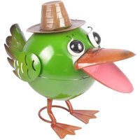 BURI Gartenfigur Garten Dekofigur bunter Vogel aus Metall Gartendeko Gartenfigur Metall  Vogel grün