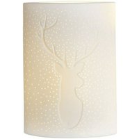 GILDE Dekoobjekt Porzellan Lampe Ellipse Hirsch   Elegante  einseitig geprickelte Desig