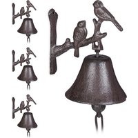 relaxdays Wanddekoobjekt 4 x Türglocke Gusseisen Vogel