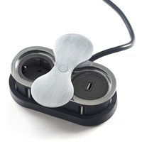 SO TECH  Einbau Tischsteckdose mit Kabel und Stecker Einbau Tischsteckdose  Edelstahloptik  oval  1 fach  1x USB A  Push to open Deckel