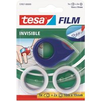 tesa Klebestreifen Klebefilmabroller tesafilm 19mmx10m 2 Rollen matt unsichtbar rot/blau