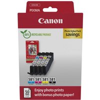 Canon 4 Druckerpatronen Tinte CLI 581 BK/C/M/Y Photo Pack inkl. Fotopapier Tintenpatrone
