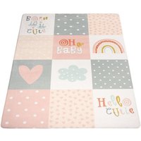 Paco Home Kinderteppich Chicos 554  rechteckig  Höhe: 2 mm  Flachgewebe  mit Schriftzug & Regenbogen oder Sternen  Pastell Farben