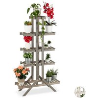 relaxdays Blumenständer Blumentreppe Holz mit 5 Stufen  Grau