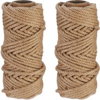relaxdays Juteschnur 6 mm x 30 m 2er Set Bastelgarn