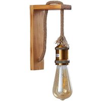 Lindby Wandleuchte Helou  dimmbar  Leuchtmittel nicht inklusive  Vintage  Pinienholz  Metall  pinie  altmessing  1 flammig  E27